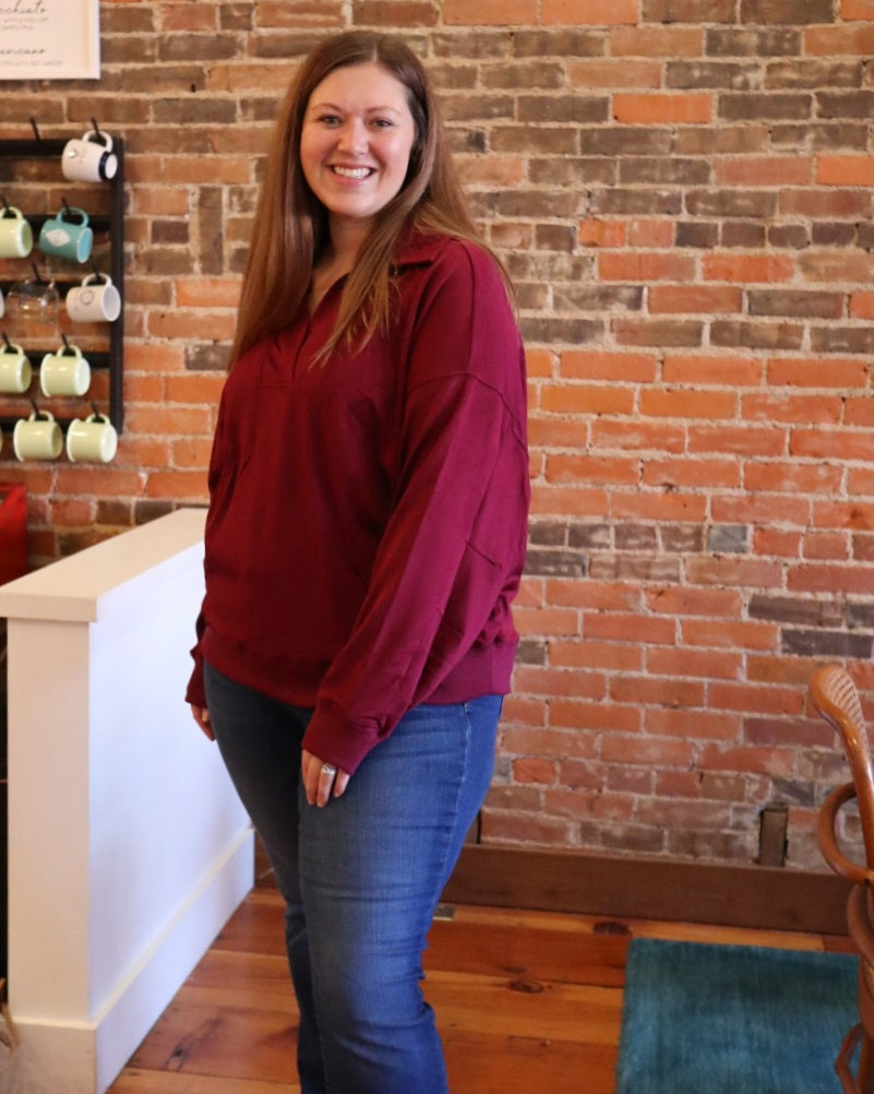 Crimson Luxe Polo Top