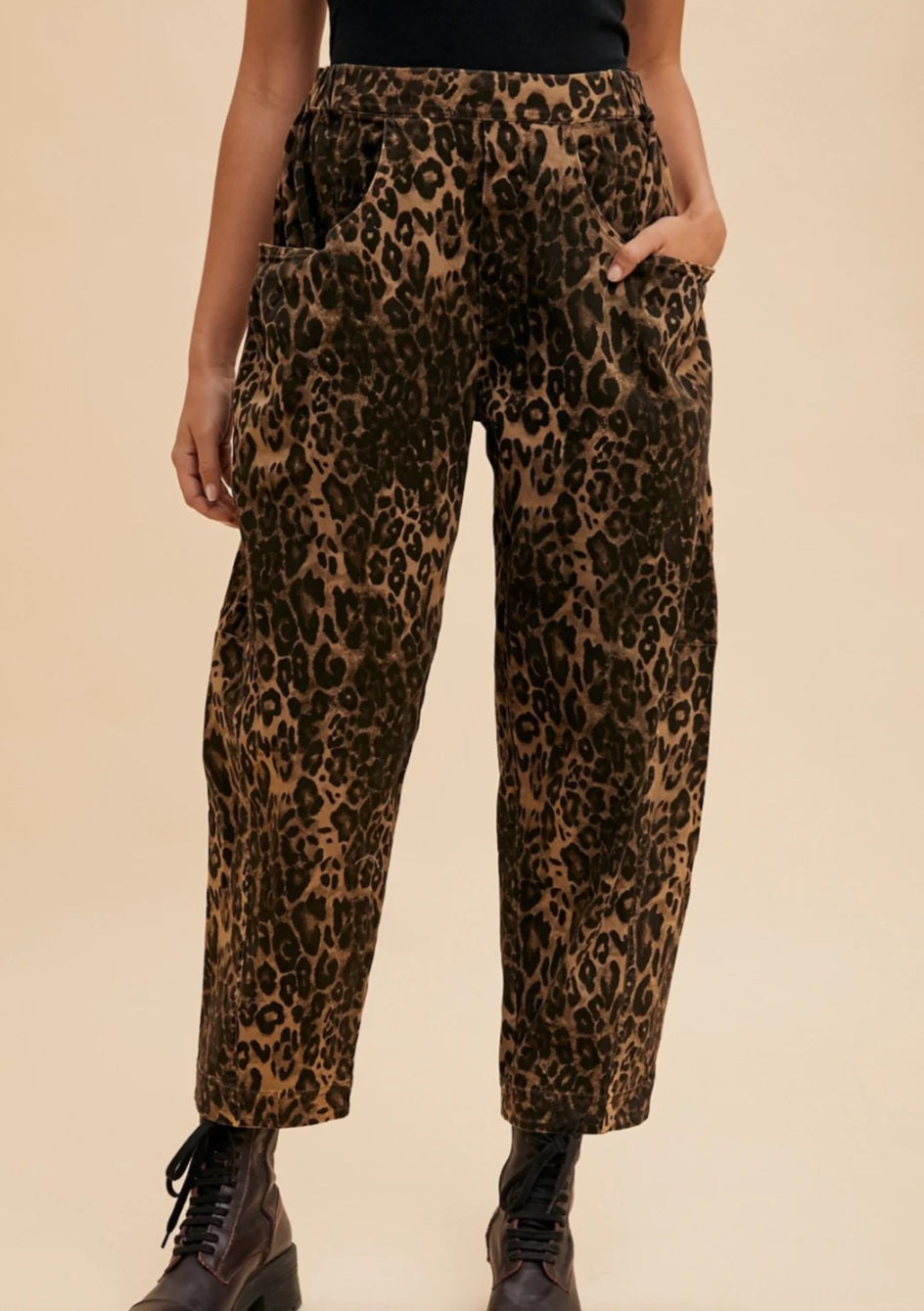 Leopard Barrel Leg Pants