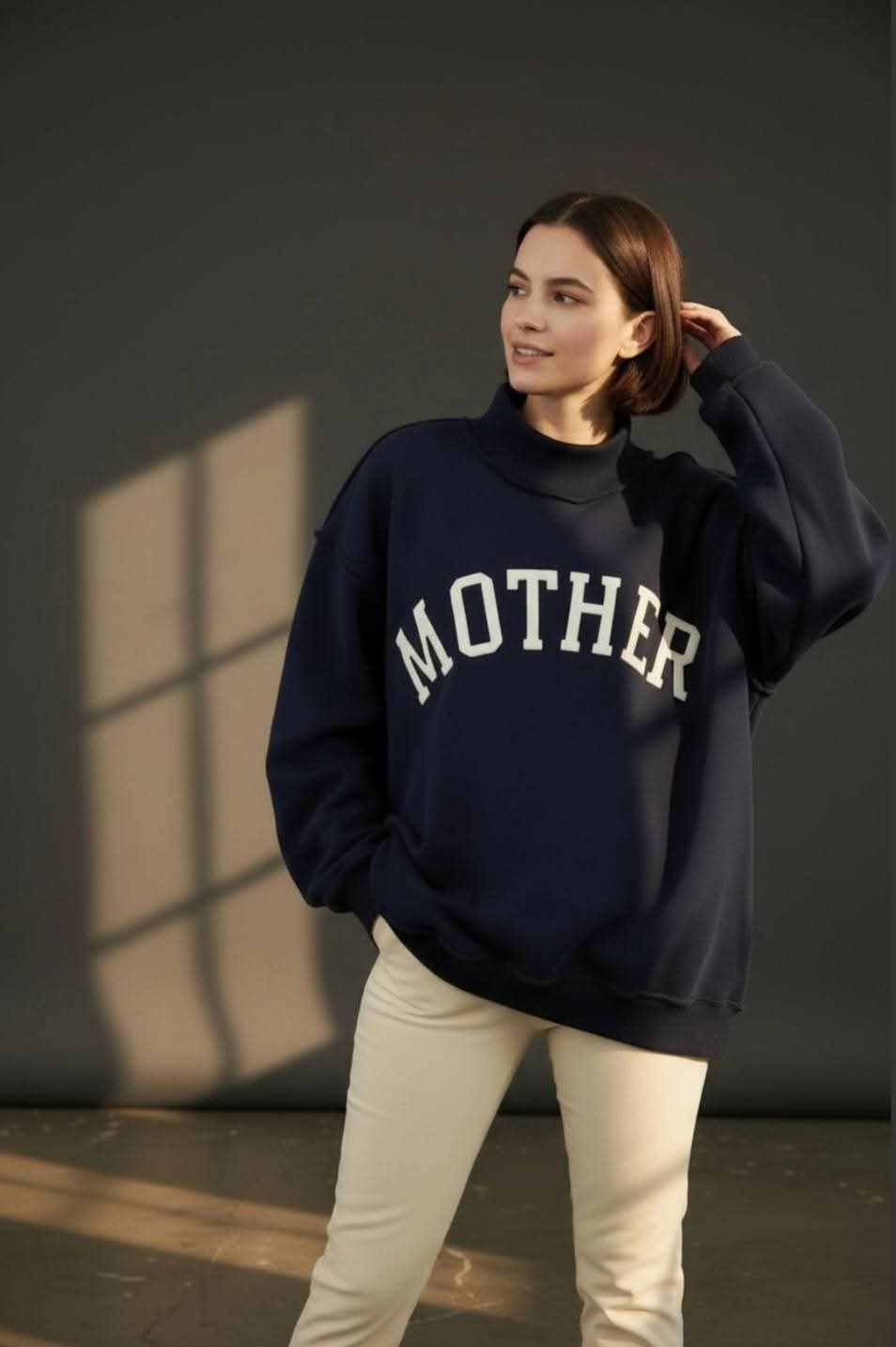 Navy Mother Mock Neck Sweatshirt
