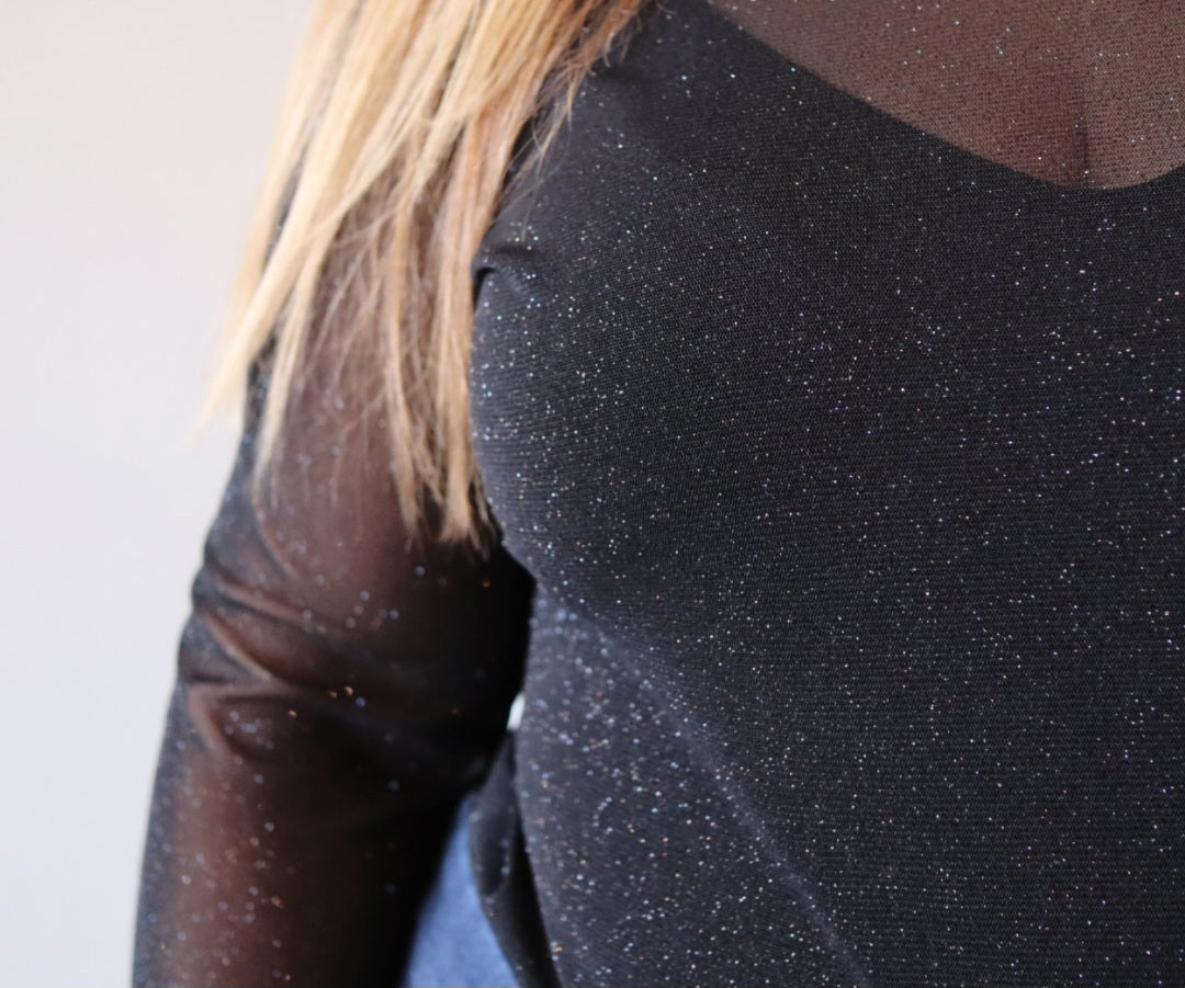 Black Shimmer Mesh Top