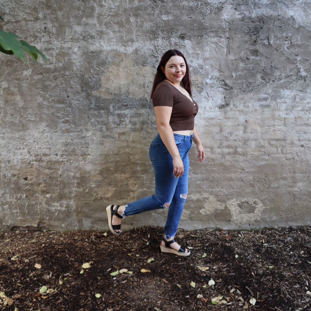 Espresso Button Up Cropped Top