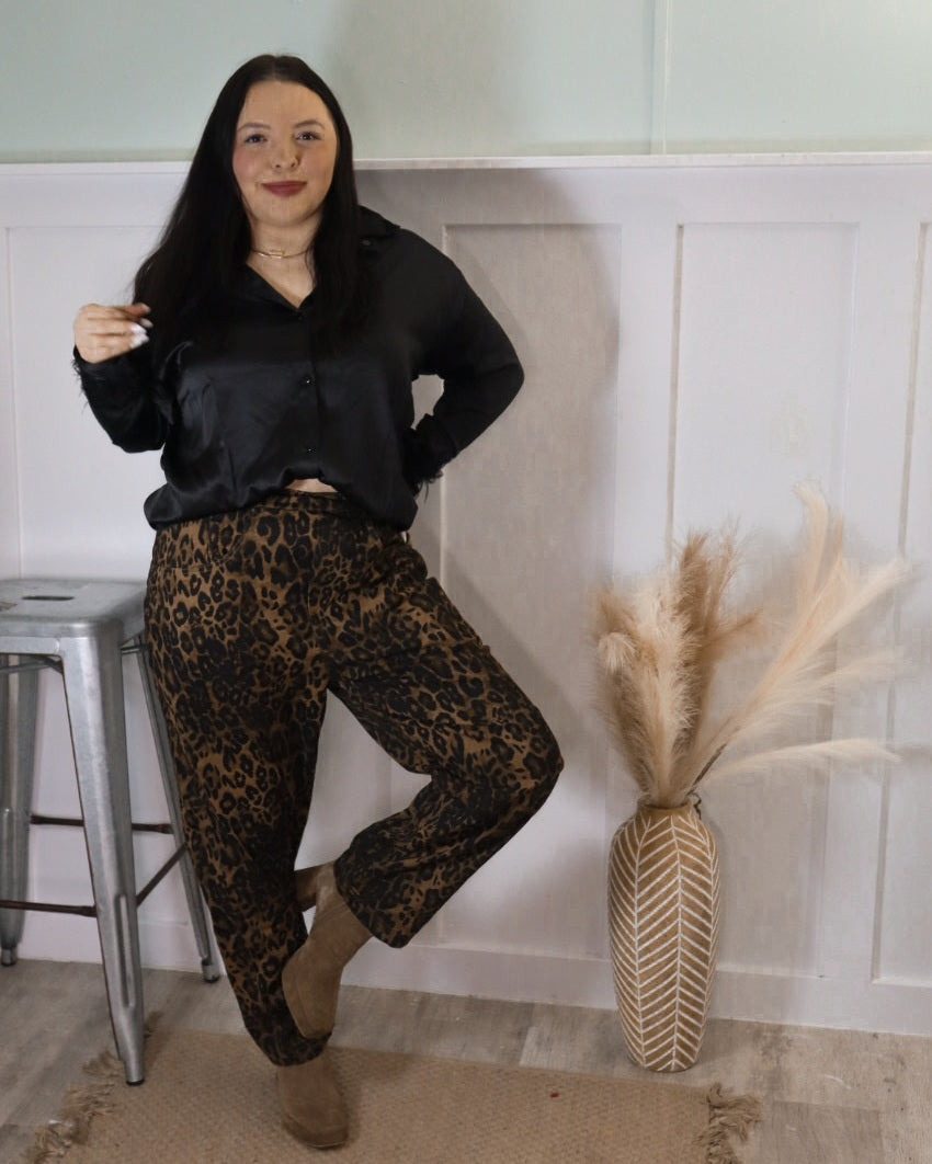 Leopard Barrel Leg Pants