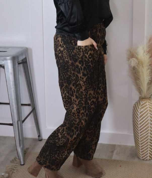Leopard Barrel Leg Pants