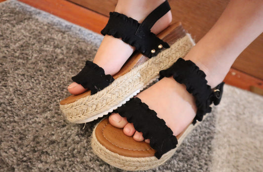 Girls Black Espadrille Sandals