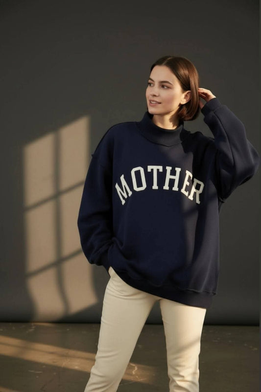 Navy Mother Mock Neck Sweatshirt