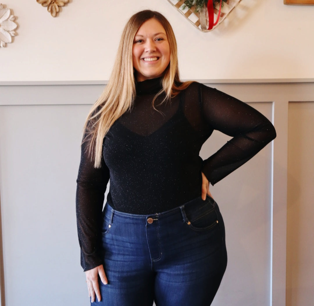 Black Shimmer Mesh Top